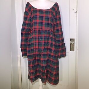 AllenAllen Cotton Red and Green Plaid Flannel Dress